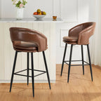Ensemble de 2 tabourets de bar Glitzhome style moderne milieu du siècle, hauteur 40,5 pouces, revêtement en similicuir et garniture cloutée