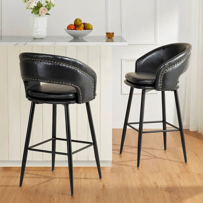 Ensemble de 2 tabourets de bar Glitzhome style moderne milieu du siècle, hauteur 40,5 pouces, revêtement en similicuir et garniture cloutée