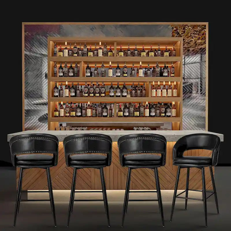 Ensemble de 2 tabourets de bar Glitzhome style moderne milieu du siècle, hauteur 40,5 pouces, revêtement en similicuir et garniture cloutée