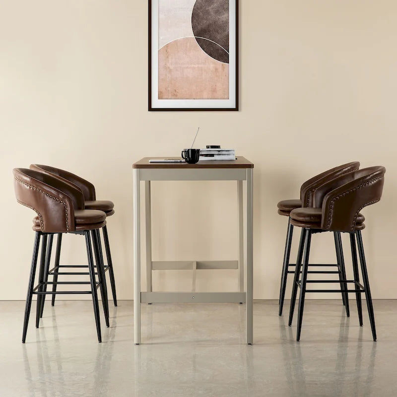 Ensemble de 2 tabourets de bar Glitzhome style moderne milieu du siècle, hauteur 40,5 pouces, revêtement en similicuir et garniture cloutée