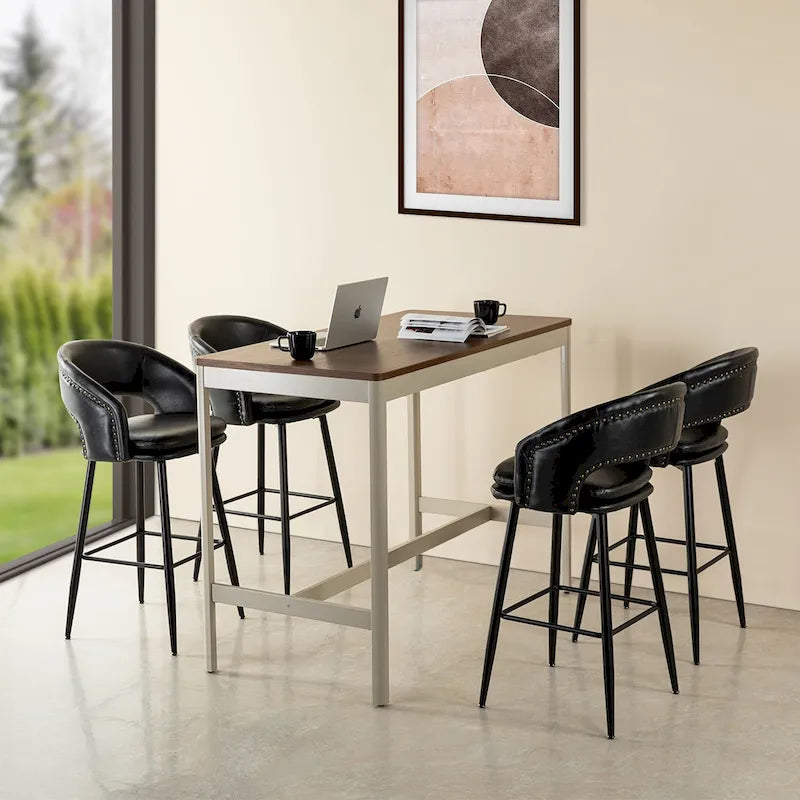 Ensemble de 2 tabourets de bar Glitzhome style moderne milieu du siècle, hauteur 40,5 pouces, revêtement en similicuir et garniture cloutée