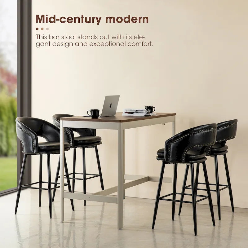 Ensemble de 2 tabourets de bar Glitzhome style moderne milieu du siècle, hauteur 40,5 pouces, revêtement en similicuir et garniture cloutée