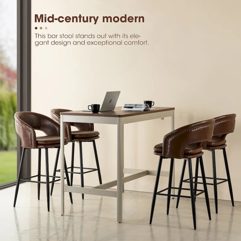 Ensemble de 2 tabourets de bar Glitzhome style moderne milieu du siècle, hauteur 40,5 pouces, revêtement en similicuir et garniture cloutée