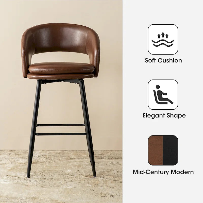 Ensemble de 2 tabourets de bar Glitzhome style moderne milieu du siècle, hauteur 40,5 pouces, revêtement en similicuir et garniture cloutée