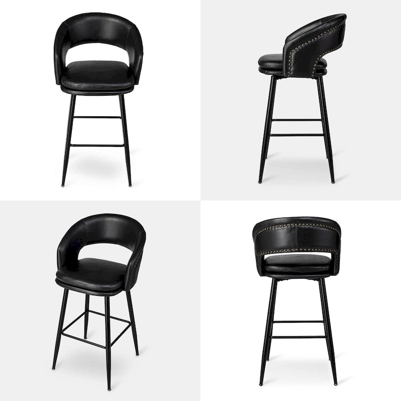 Ensemble de 2 tabourets de bar Glitzhome style moderne milieu du siècle, hauteur 40,5 pouces, revêtement en similicuir et garniture cloutée
