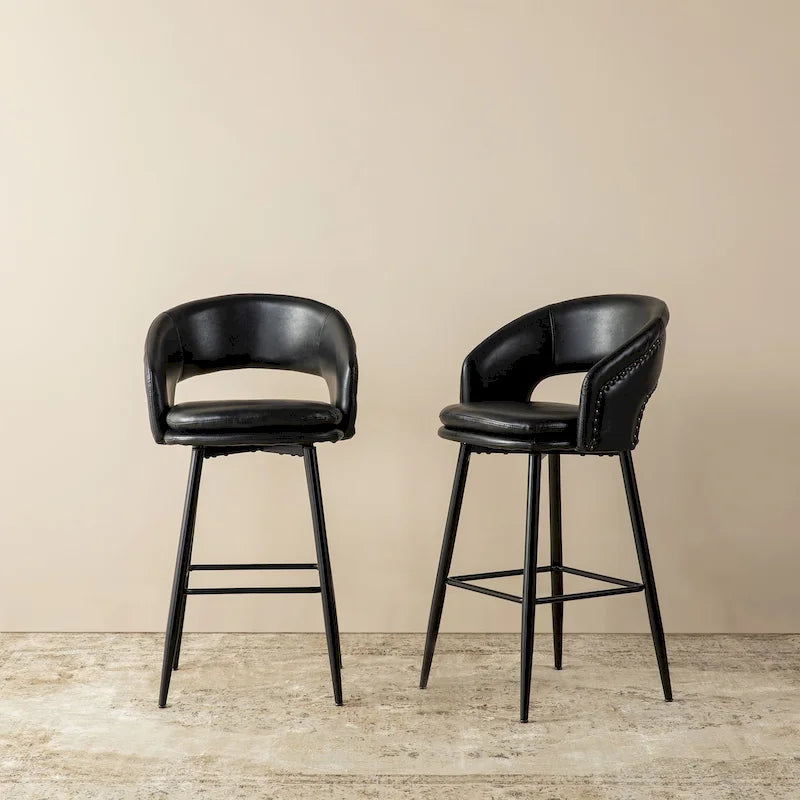 Ensemble de 2 tabourets de bar Glitzhome style moderne milieu du siècle, hauteur 40,5 pouces, revêtement en similicuir et garniture cloutée
