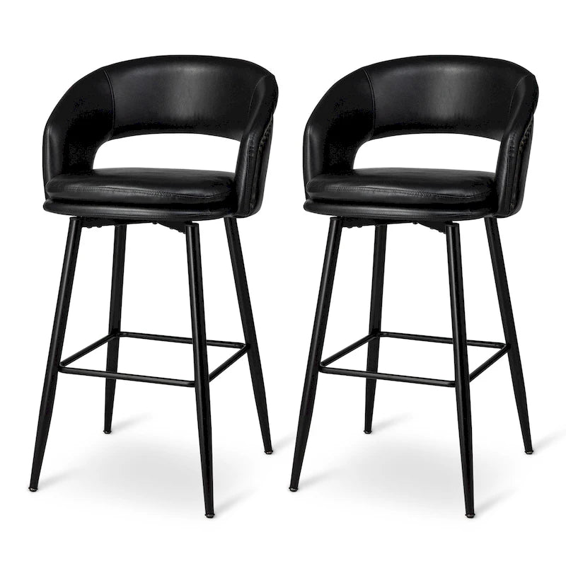 Ensemble de 2 tabourets de bar Glitzhome style moderne milieu du siècle, hauteur 40,5 pouces, revêtement en similicuir et garniture cloutée