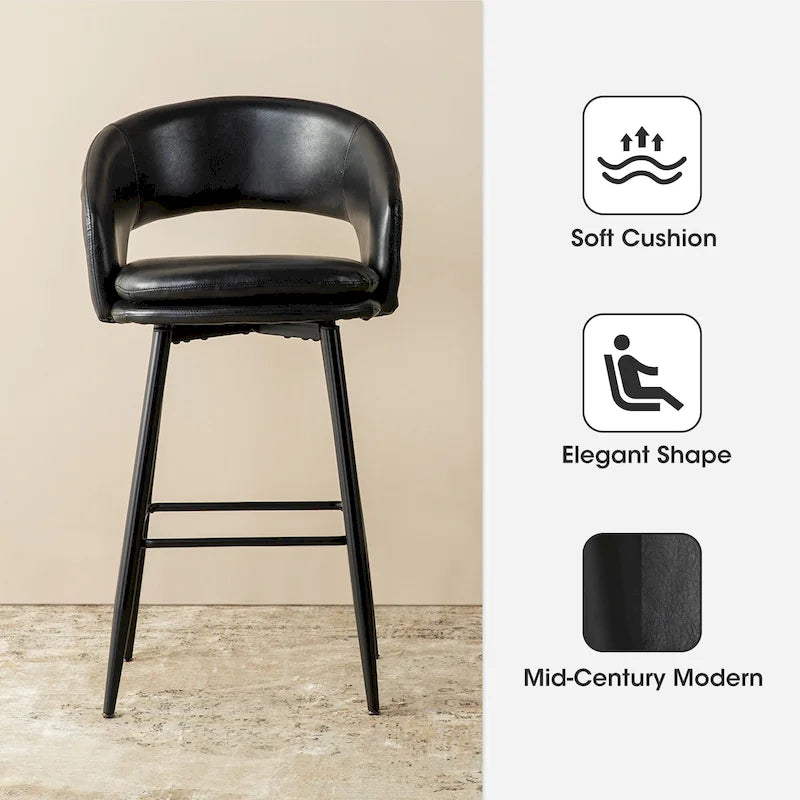 Ensemble de 2 tabourets de bar Glitzhome style moderne milieu du siècle, hauteur 40,5 pouces, revêtement en similicuir et garniture cloutée