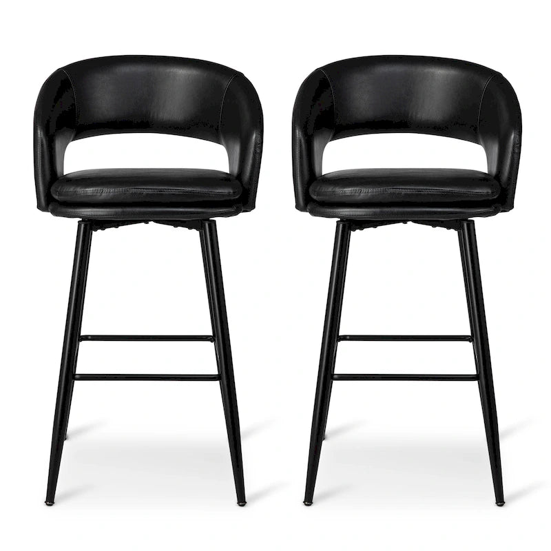 Ensemble de 2 tabourets de bar Glitzhome style moderne milieu du siècle, hauteur 40,5 pouces, revêtement en similicuir et garniture cloutée