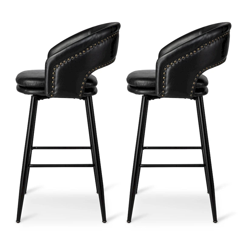 Ensemble de 2 tabourets de bar Glitzhome style moderne milieu du siècle, hauteur 40,5 pouces, revêtement en similicuir et garniture cloutée