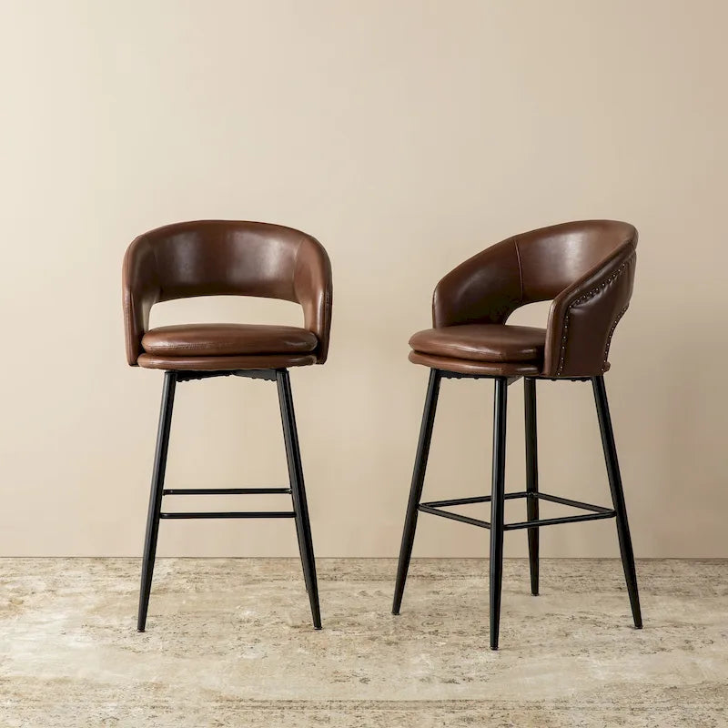 Ensemble de 2 tabourets de bar Glitzhome style moderne milieu du siècle, hauteur 40,5 pouces, revêtement en similicuir et garniture cloutée