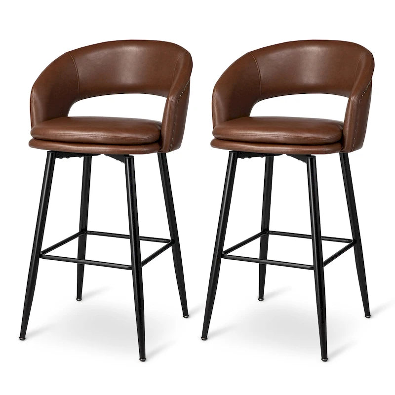 Ensemble de 2 tabourets de bar Glitzhome style moderne milieu du siècle, hauteur 40,5 pouces, revêtement en similicuir et garniture cloutée