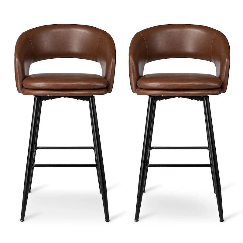 Ensemble de 2 tabourets de bar Glitzhome style moderne milieu du siècle, hauteur 40,5 pouces, revêtement en similicuir et garniture cloutée