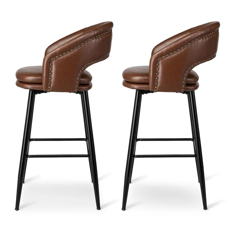 Ensemble de 2 tabourets de bar Glitzhome style moderne milieu du siècle, hauteur 40,5 pouces, revêtement en similicuir et garniture cloutée