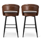 Ensemble de 2 tabourets de bar Glitzhome style moderne milieu du siècle, hauteur 40,5 pouces, revêtement en similicuir et garniture cloutée
