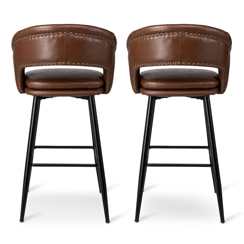 Ensemble de 2 tabourets de bar Glitzhome style moderne milieu du siècle, hauteur 40,5 pouces, revêtement en similicuir et garniture cloutée