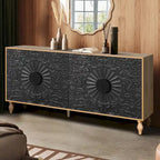 Porte à motif symétrique sculpté et cadre couleur bois pour meuble TV