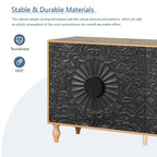 Porte à motif symétrique sculpté et cadre couleur bois pour meuble TV