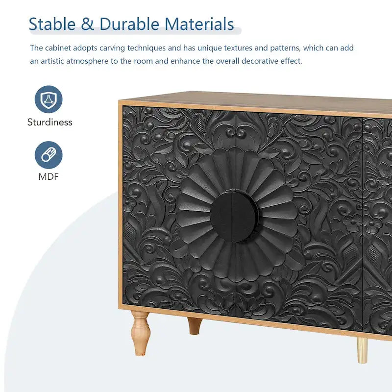 Porte à motif symétrique sculpté et cadre couleur bois pour meuble TV