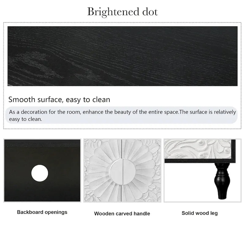 Porte à motif symétrique sculpté et cadre couleur bois pour meuble TV
