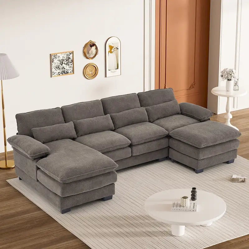 Canapé d'angle en forme de U Ouyessir en tissu chenille doux avec coussins double couche