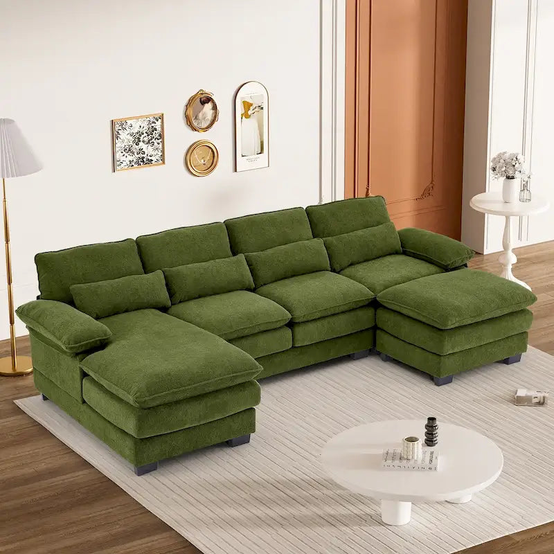Canapé d'angle en forme de U Ouyessir en tissu chenille doux avec coussins double couche