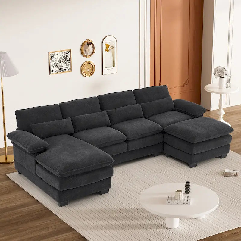 Canapé d'angle en forme de U Ouyessir en tissu chenille doux avec coussins double couche
