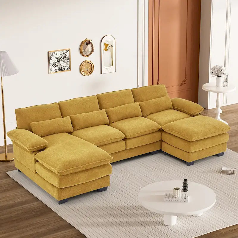 Canapé d'angle en forme de U Ouyessir en tissu chenille doux avec coussins double couche