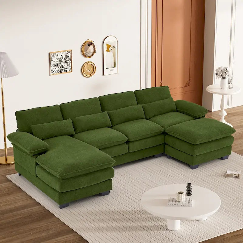 Canapé d'angle en forme de U Ouyessir en tissu chenille doux avec coussins double couche
