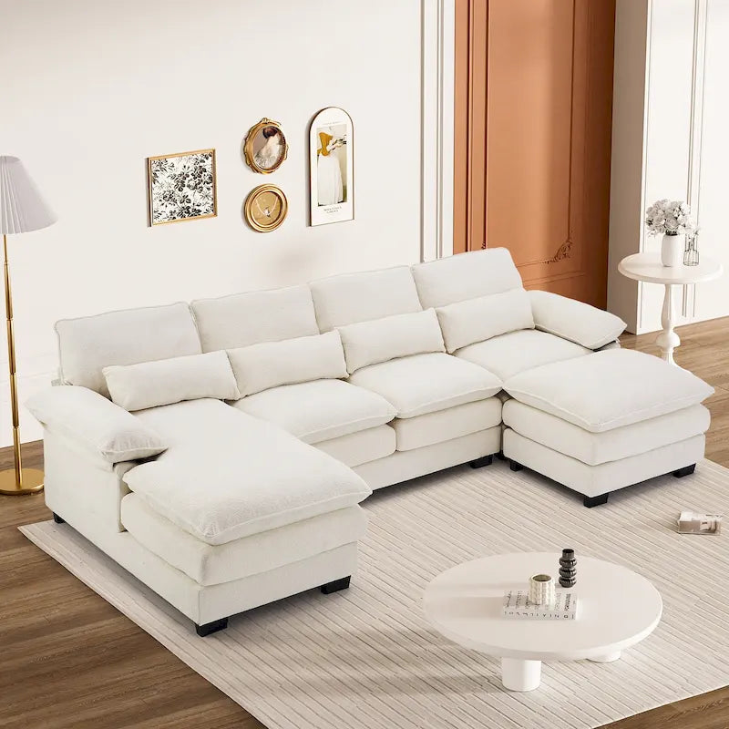 Canapé d'angle en forme de U Ouyessir en tissu chenille doux avec coussins double couche