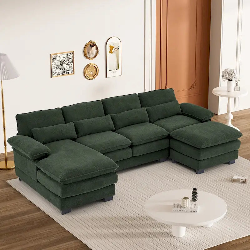 Canapé d'angle en forme de U Ouyessir en tissu chenille doux avec coussins double couche