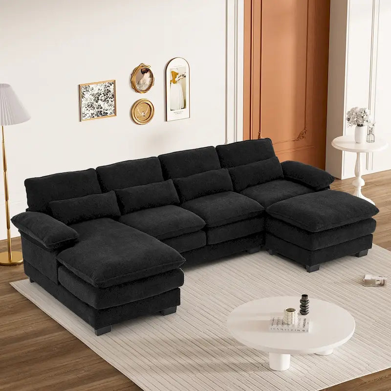 Canapé d'angle en forme de U Ouyessir en tissu chenille doux avec coussins double couche