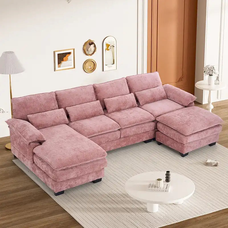 Canapé d'angle en forme de U Ouyessir en tissu chenille doux avec coussins double couche