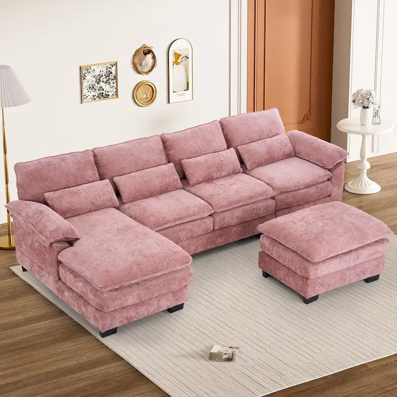 Canapé d'angle en forme de U Ouyessir en tissu chenille doux avec coussins double couche