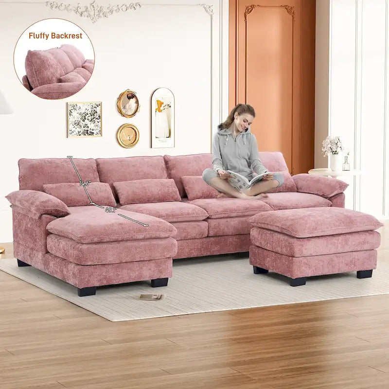 Canapé d'angle en forme de U Ouyessir en tissu chenille doux avec coussins double couche