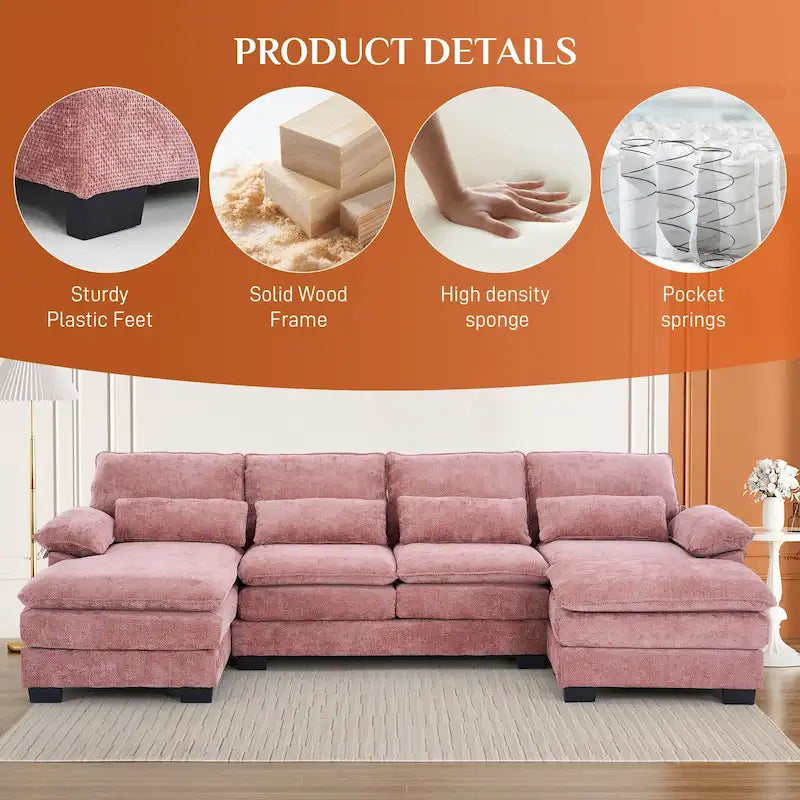 Canapé d'angle en forme de U Ouyessir en tissu chenille doux avec coussins double couche