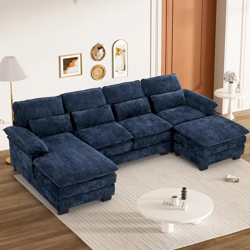 Canapé d'angle en forme de U Ouyessir en tissu chenille doux avec coussins double couche