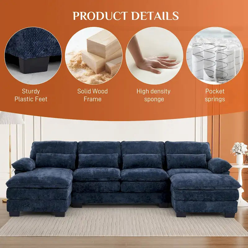 Canapé d'angle en forme de U Ouyessir en tissu chenille doux avec coussins double couche