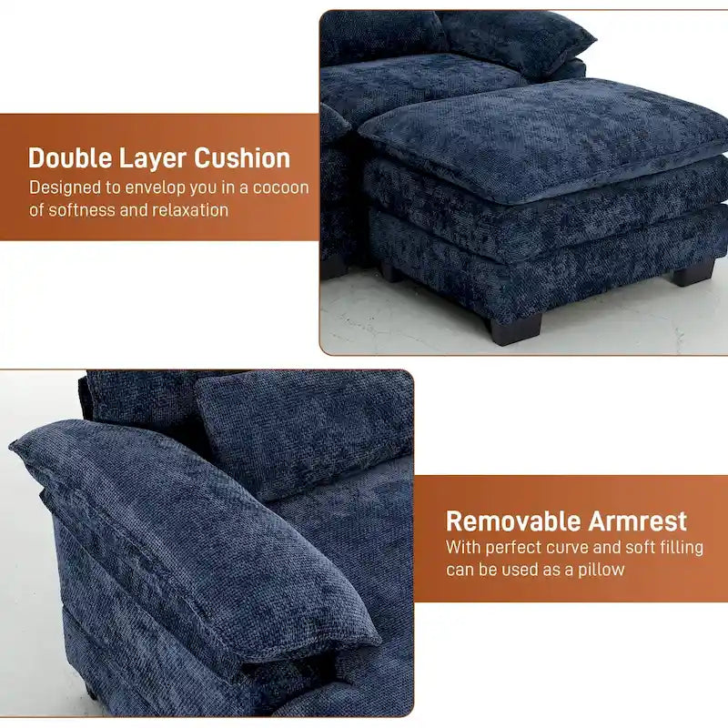 Canapé d'angle en forme de U Ouyessir en tissu chenille doux avec coussins double couche