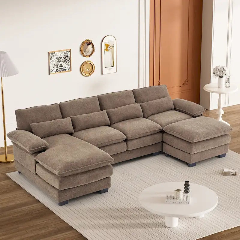 Canapé d'angle en forme de U Ouyessir en tissu chenille doux avec coussins double couche