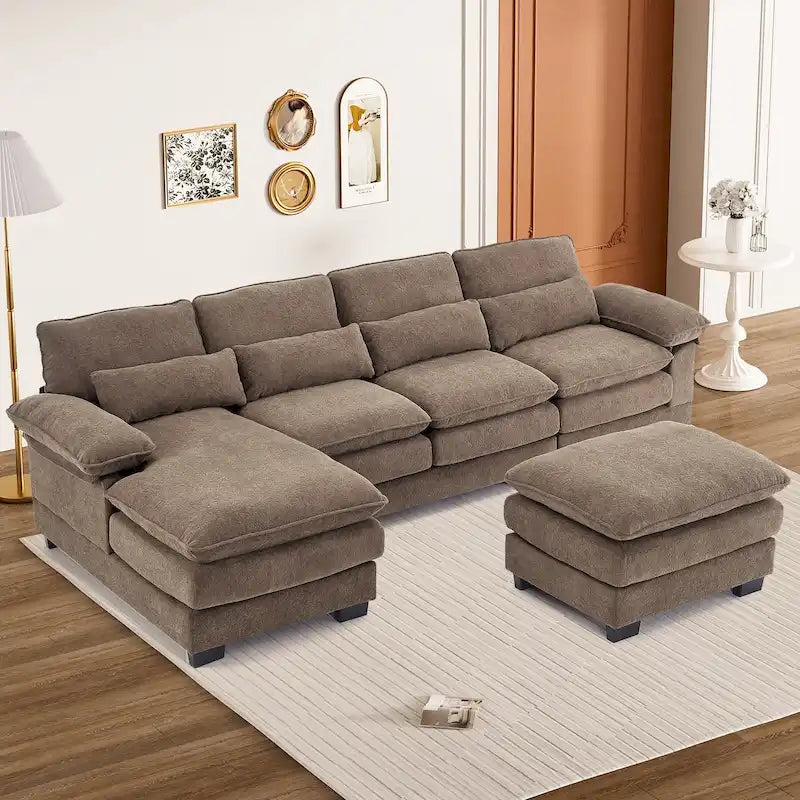 Canapé d'angle en forme de U Ouyessir en tissu chenille doux avec coussins double couche