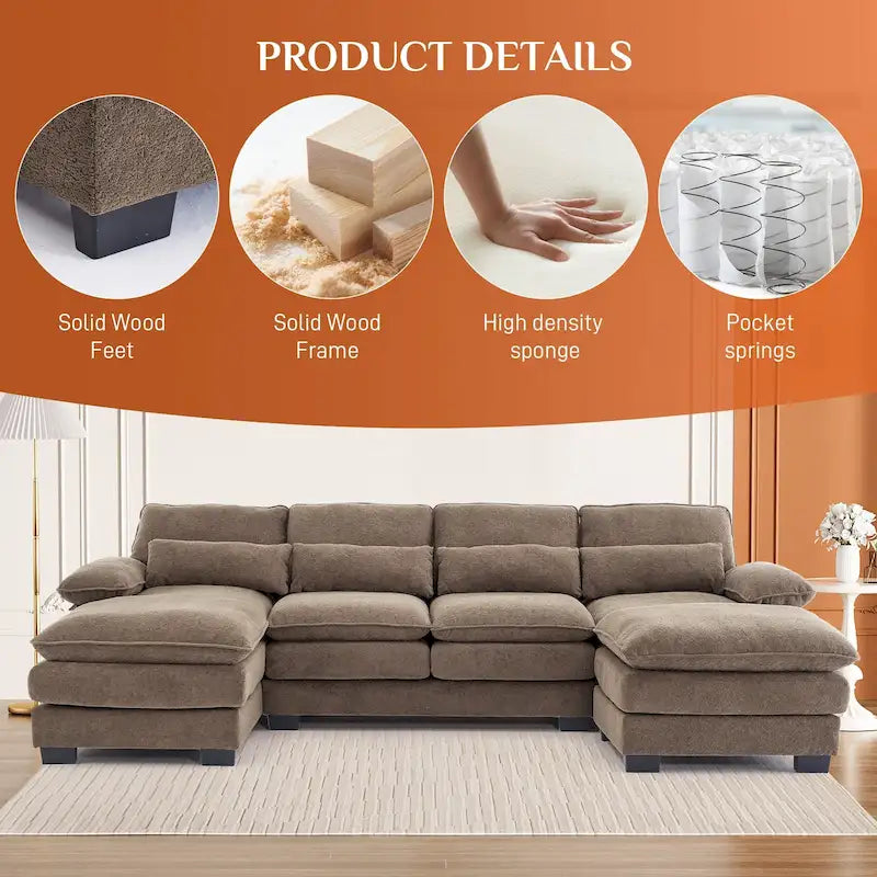 Canapé d'angle en forme de U Ouyessir en tissu chenille doux avec coussins double couche