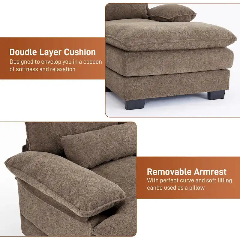 Canapé d'angle en forme de U Ouyessir en tissu chenille doux avec coussins double couche