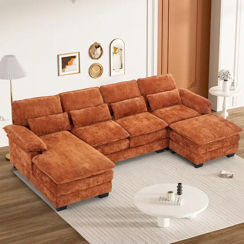 Canapé d'angle en forme de U Ouyessir en tissu chenille doux avec coussins double couche
