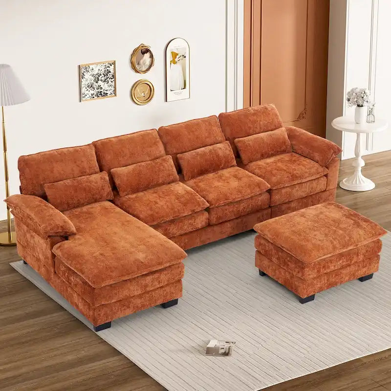 Canapé d'angle en forme de U Ouyessir en tissu chenille doux avec coussins double couche