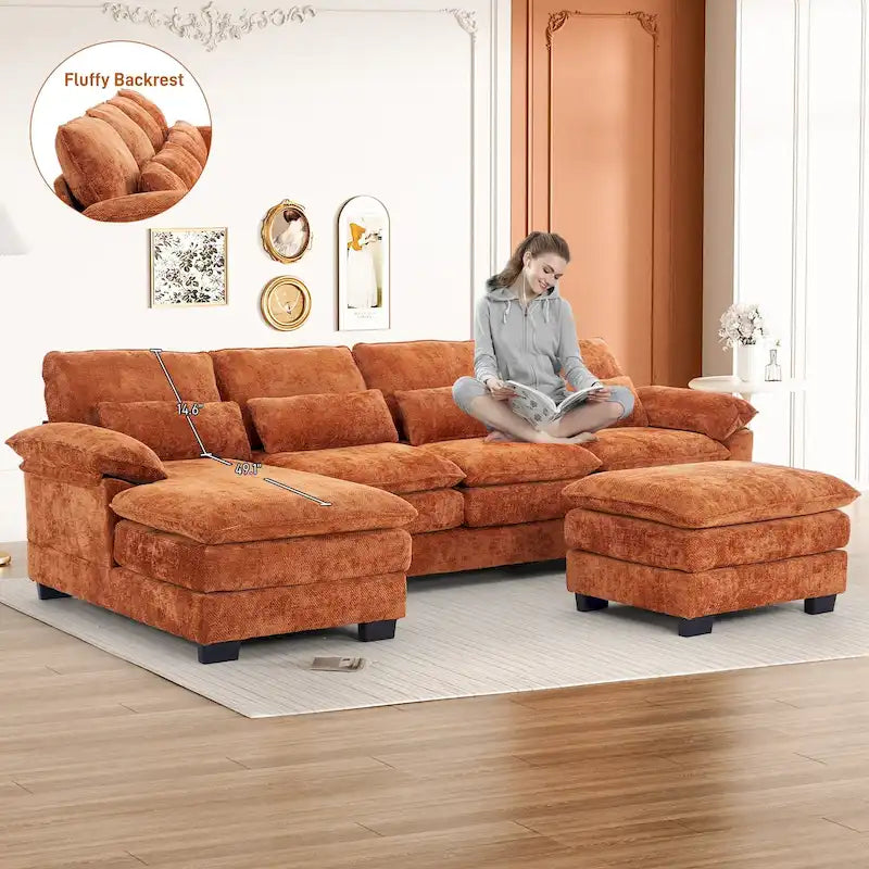 Canapé d'angle en forme de U Ouyessir en tissu chenille doux avec coussins double couche