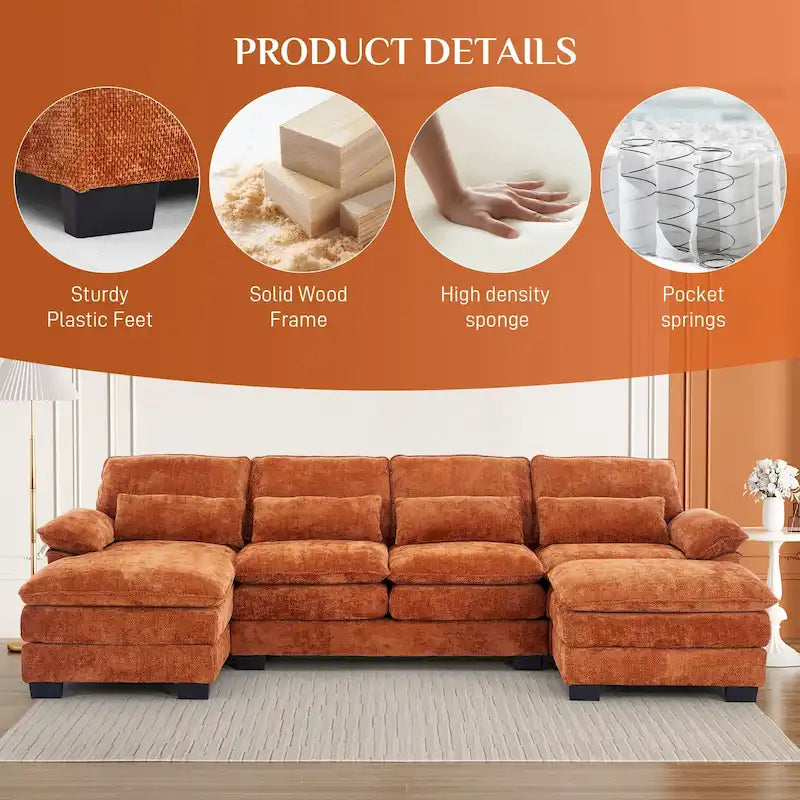 Canapé d'angle en forme de U Ouyessir en tissu chenille doux avec coussins double couche