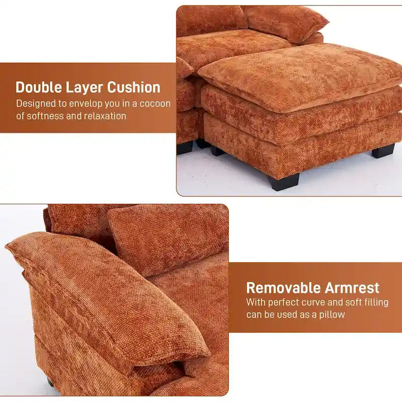 Canapé d'angle en forme de U Ouyessir en tissu chenille doux avec coussins double couche