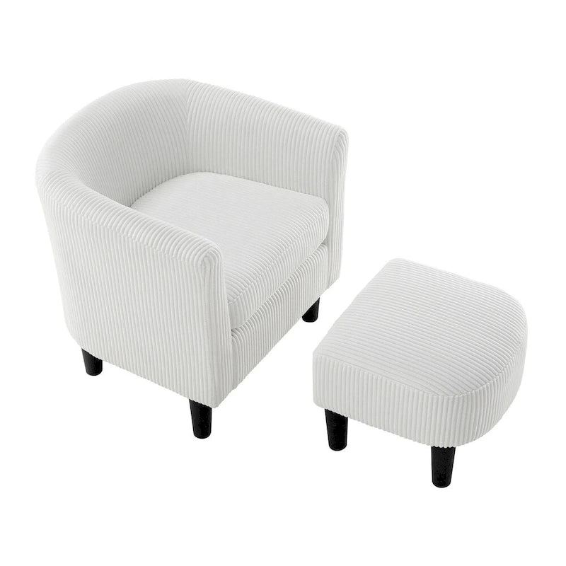 Fauteuil une place en velours côtelé avec repose-pieds ottoman