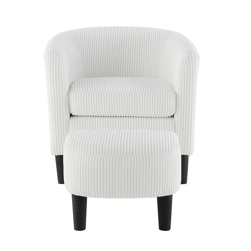 Fauteuil une place en velours côtelé avec repose-pieds ottoman